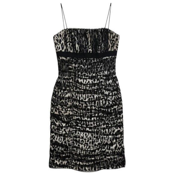 Di Hera Silk Elegant Leopard Print Spaghetti Strap Ruched Bodycon Mini Dress 2 - Picture 1 of 10